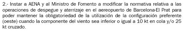 Proposta d'ERC al Congr&eacute;s dels Diputats per minimitzar l'&uacute;s de la configuraci&oacute; est a l'aeroport del Prat incrementant l'obligatorietat de mantenir la configuraci&oacute; oest de 5 a 10 nusos